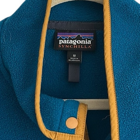 Patagonia Men’s Synchilla Teal Blue/Yellow Snap-T Pullover Fleece Jacket Size M - Picture 3 of 7